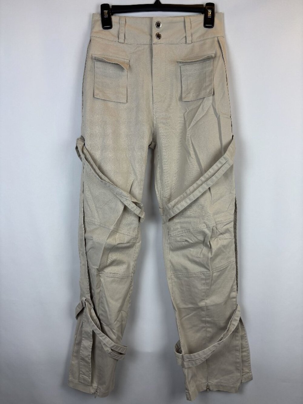 6 Maniere De Voir Taupe Carpenter Cargo Strappy Pants Zip Seam Utility Straight